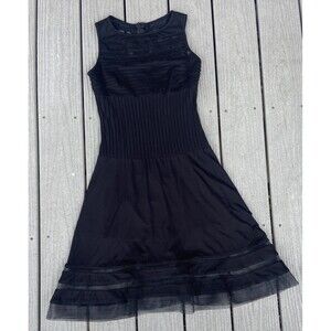 Black by Saks Fit & Flare Mesh Panel Cocktail Dress Size 2 Figure Flattering
